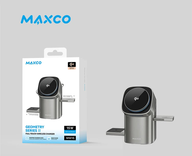 Chargeur Sans Fil 3-en-1 Rotation Auto Touch