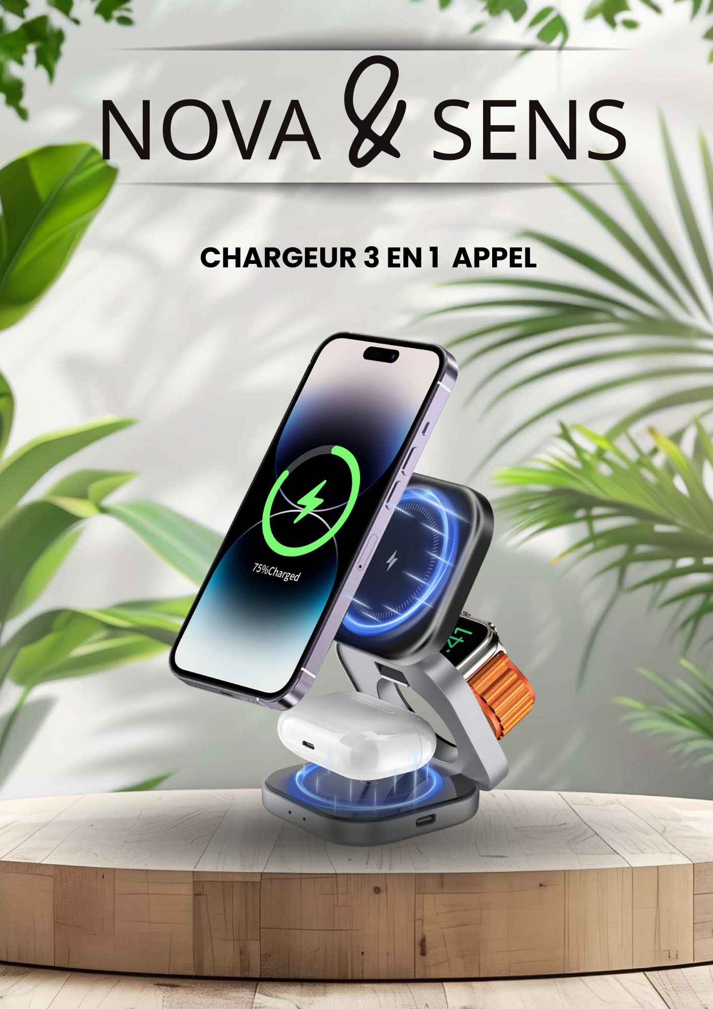 Station de Charge Magnétique 3-en-1 Pliable