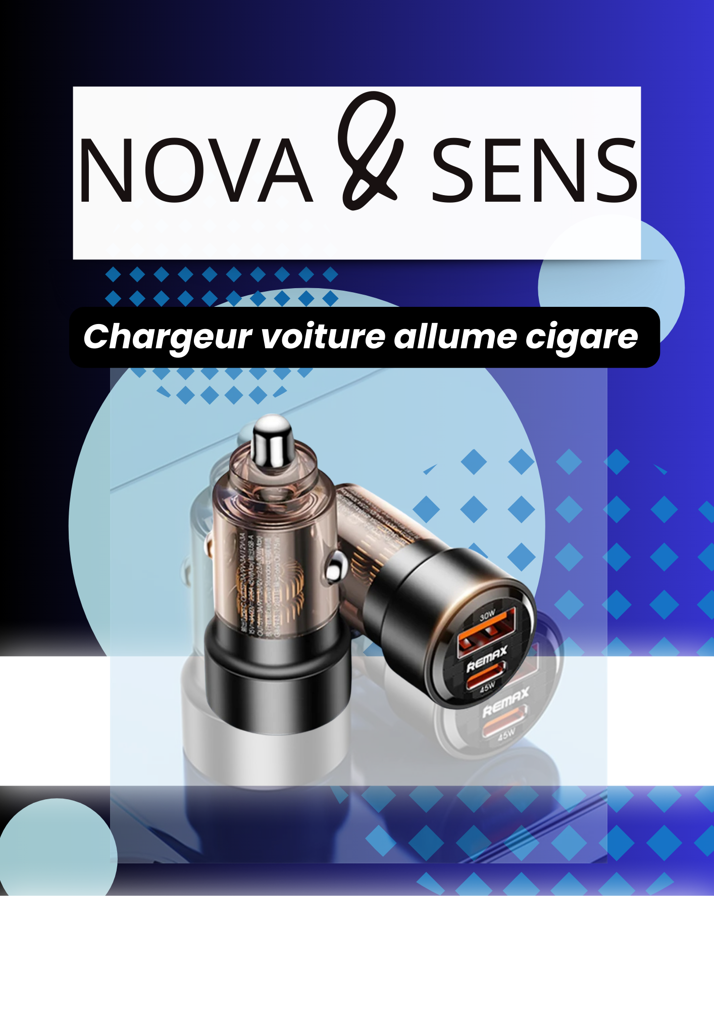 Chargeur voiture rapide 75W – Walking Fast Car Charger (USB-A + USB-C)