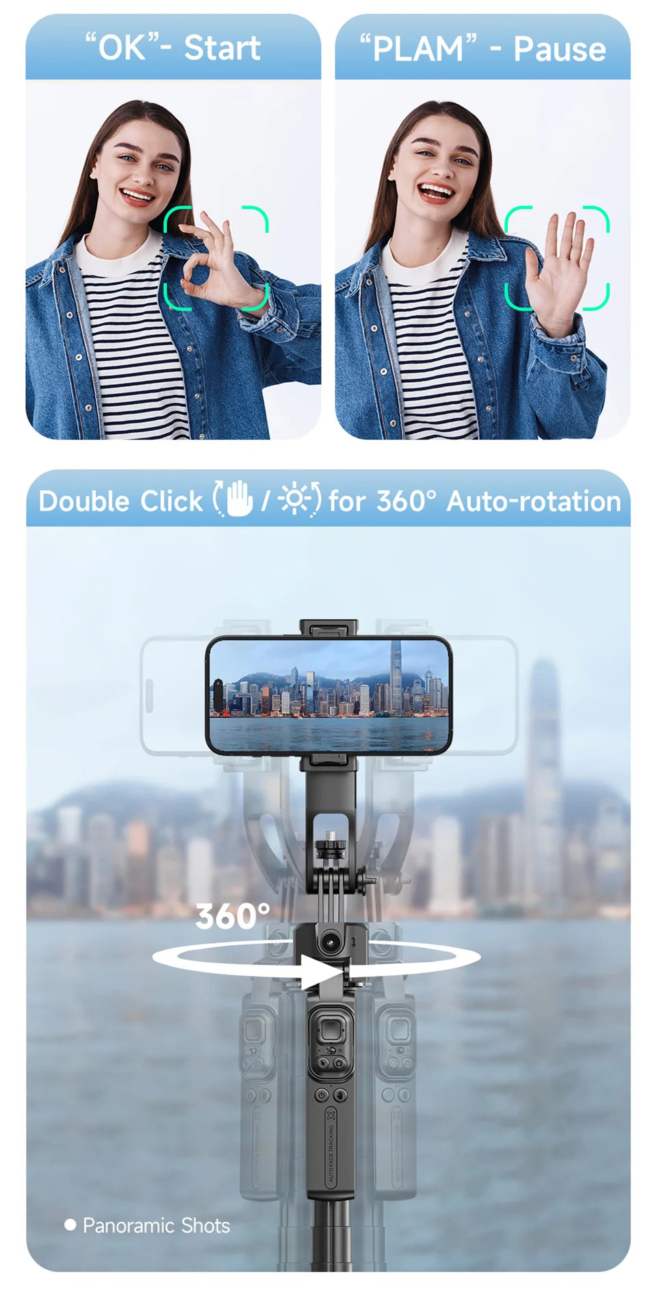 Trépied Selfie Intelligent 5-en-1 avec Suivi Automatique