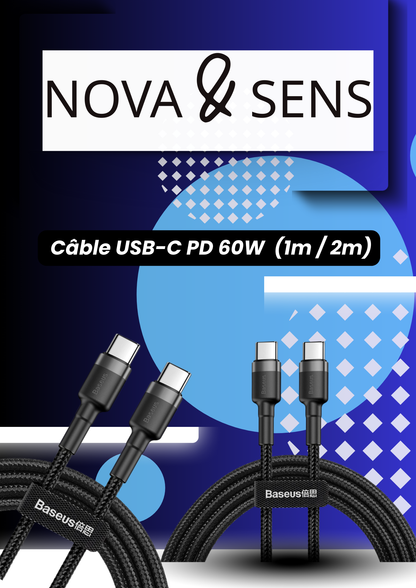 Câble USB-C PD 60W – Baseus (1m / 2m)