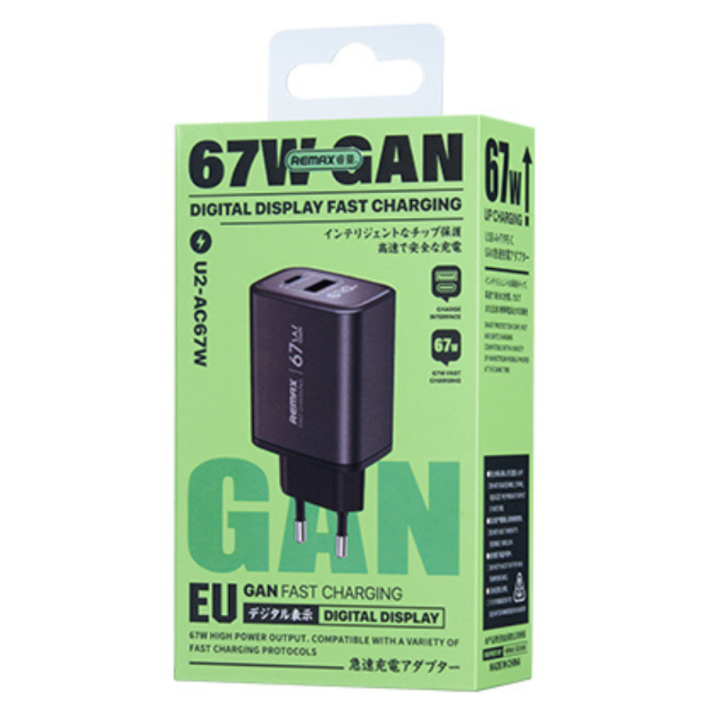 Chargeur secteur GaN 67W – Affichage digital (EU)