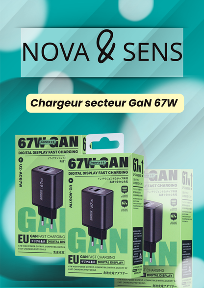 Chargeur secteur GaN 67W – Affichage digital (EU)