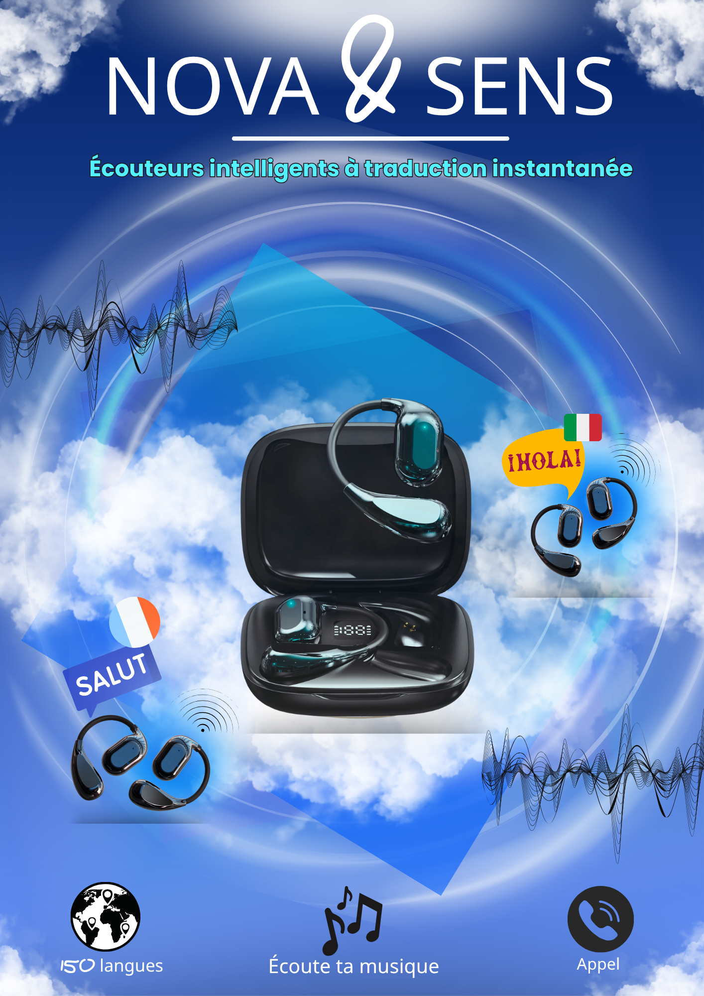 Écouteurs intelligents à traduction instantanée V16 et V18