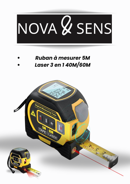 Mètre Laser 3-en-1 Professionnel