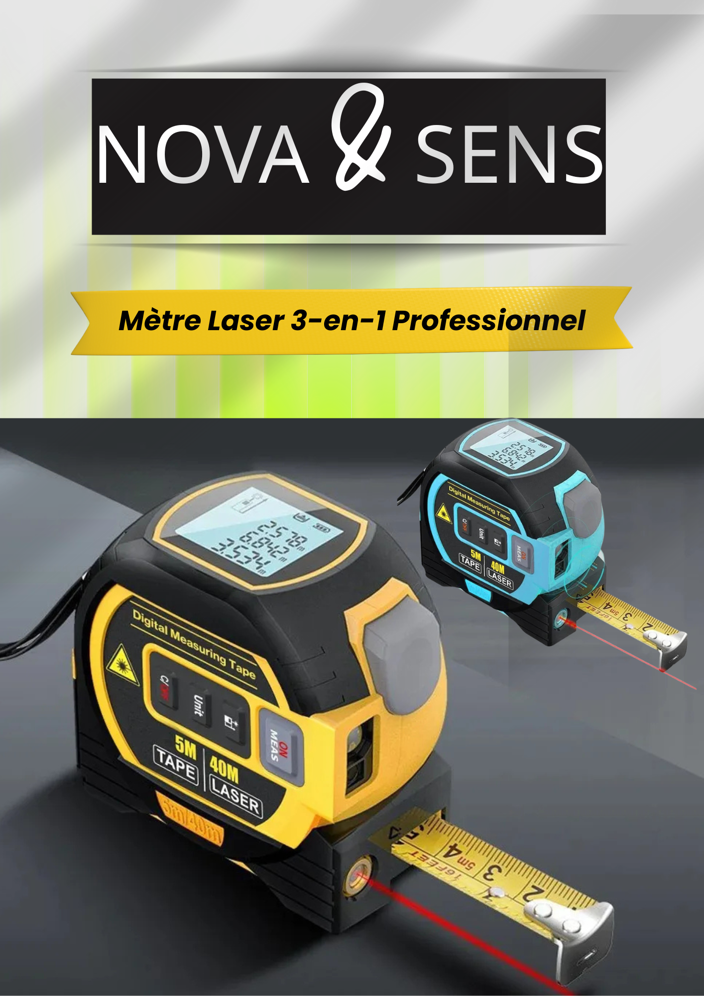 Mètre Laser 3-en-1 Professionnel