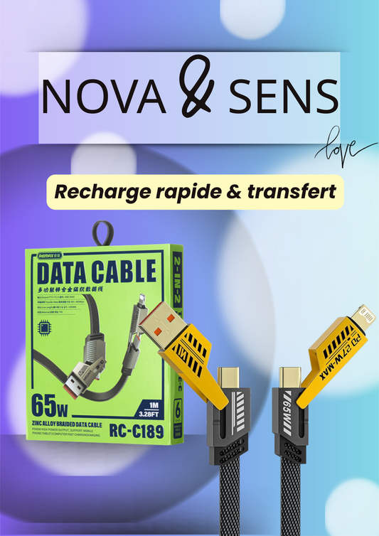 Câble Data 65W – Recharge rapide & transfert