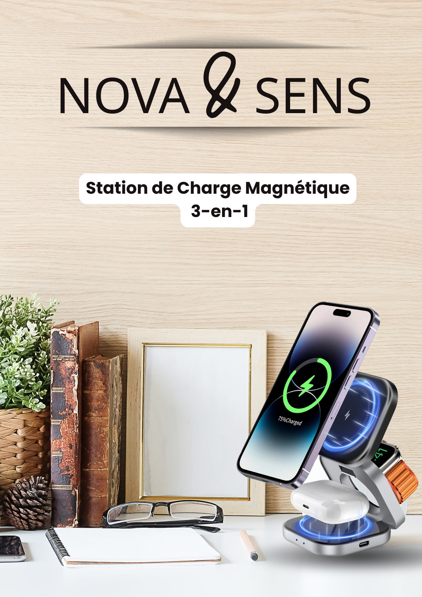 Station de Charge Magnétique 3-en-1 Pliable
